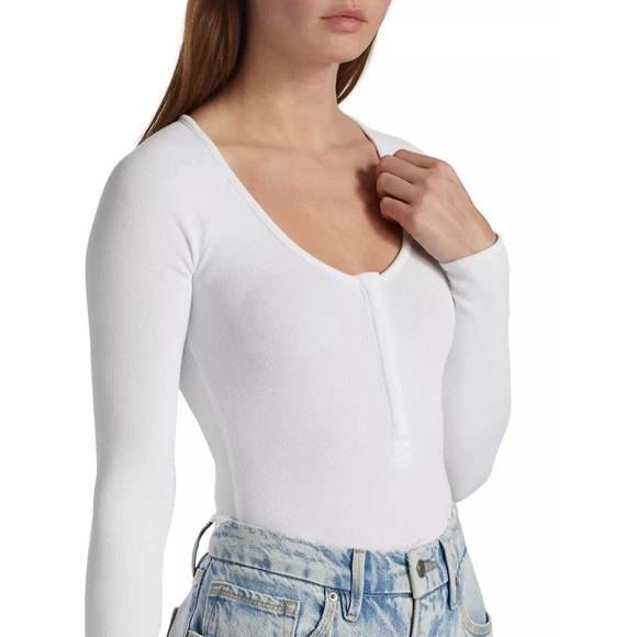 Good American white ribbed Henley bodysuit new with tags size 7 - Picture 1 of 8